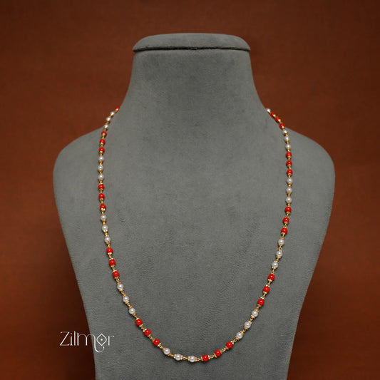 TR1011144 - Pearl Red Coral Beads Daily Wear Simple Necklace