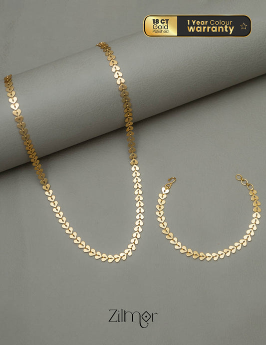 KY101769 - Gold Toned Leaf Necklace Bracelet Set