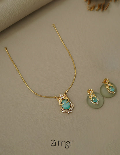 KA1011503 -   Antique AD Stone Haati Neckpiece Earrings Set 5-Zilmor