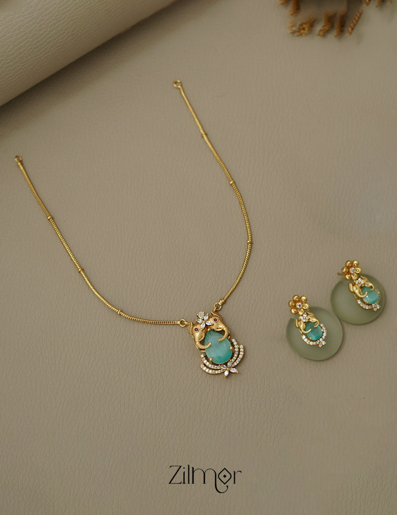 KA1011503 -   Antique AD Stone Haati Neckpiece Earrings Set 5-Zilmor