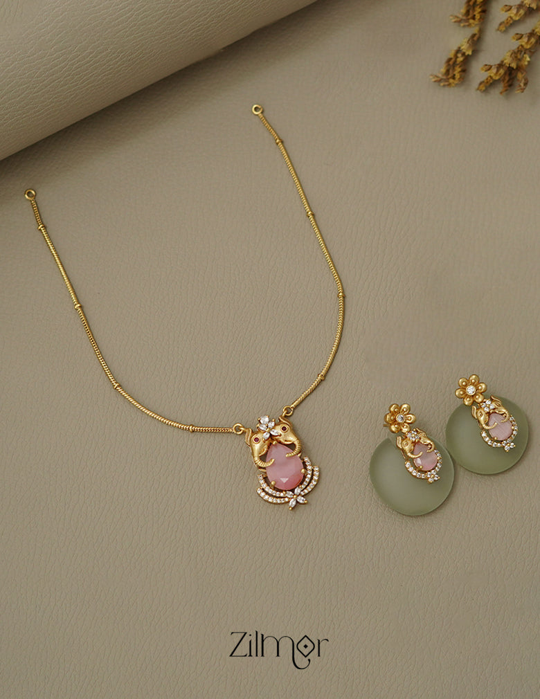 KA1011503 -   Antique AD Stone Haati Neckpiece Earrings Set 2-Zilmor