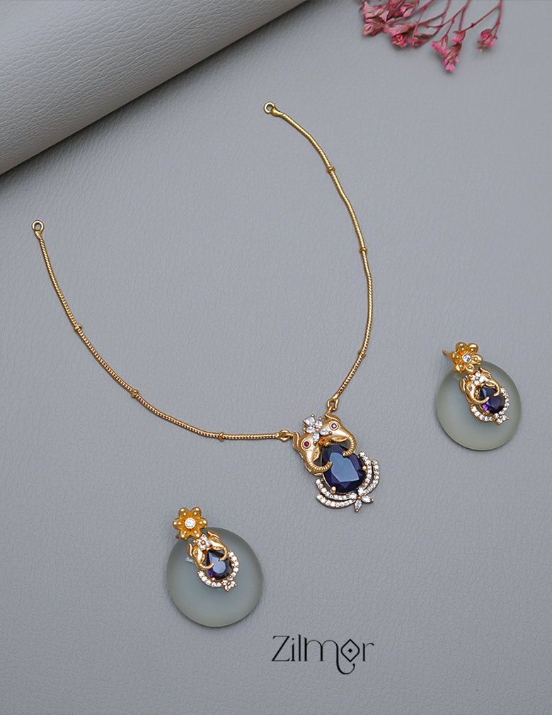 KA1011503 -   Antique AD Stone Haati Neckpiece Earrings Set 6-Zilmor