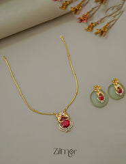 KA1011503 -   Antique AD Stone Haati Neckpiece Earrings Set 1-Zilmor