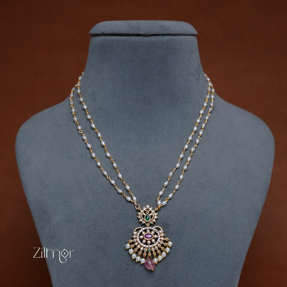 BH1011181 - AD Stone  Pendant with Double layer Pearl Necklace