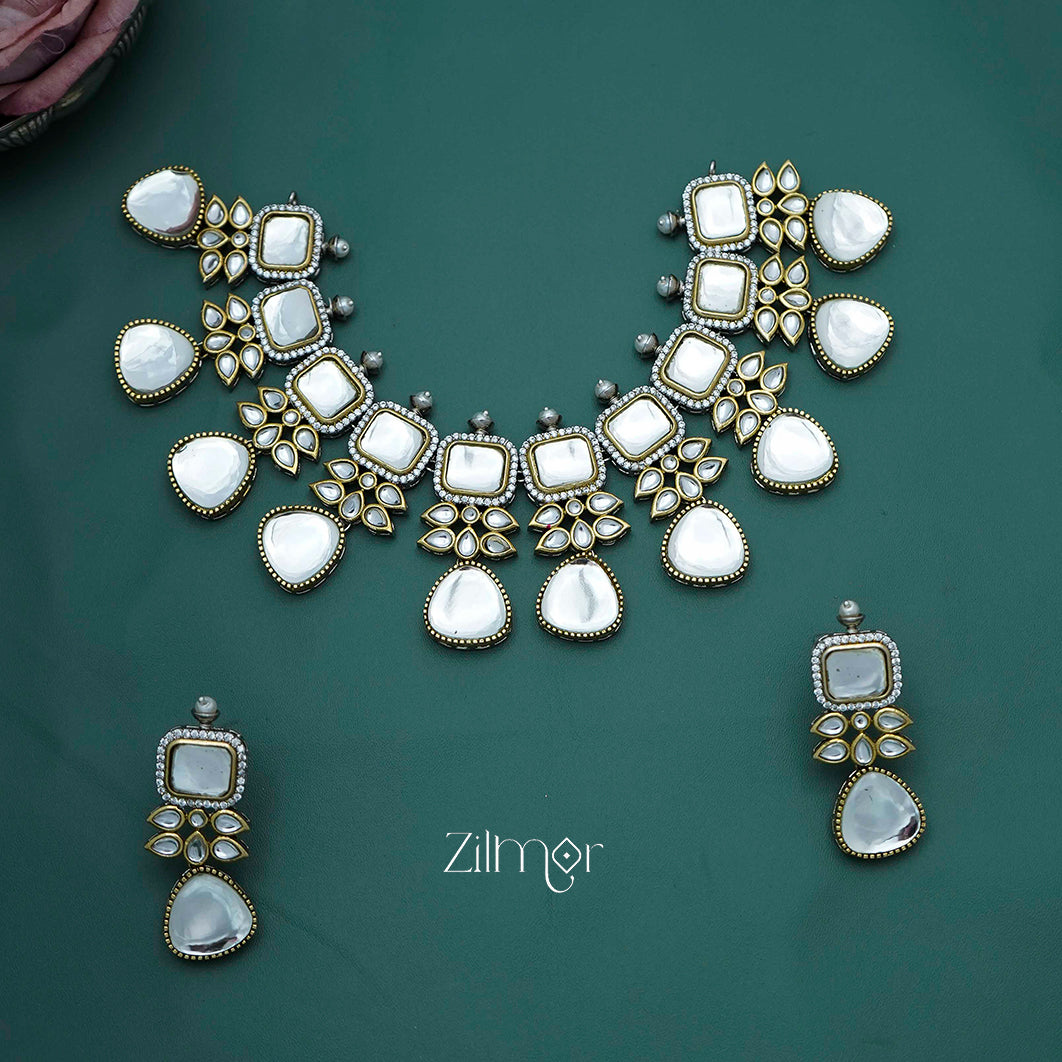 KH101211 - Silver Kundan Necklace Earrings Set