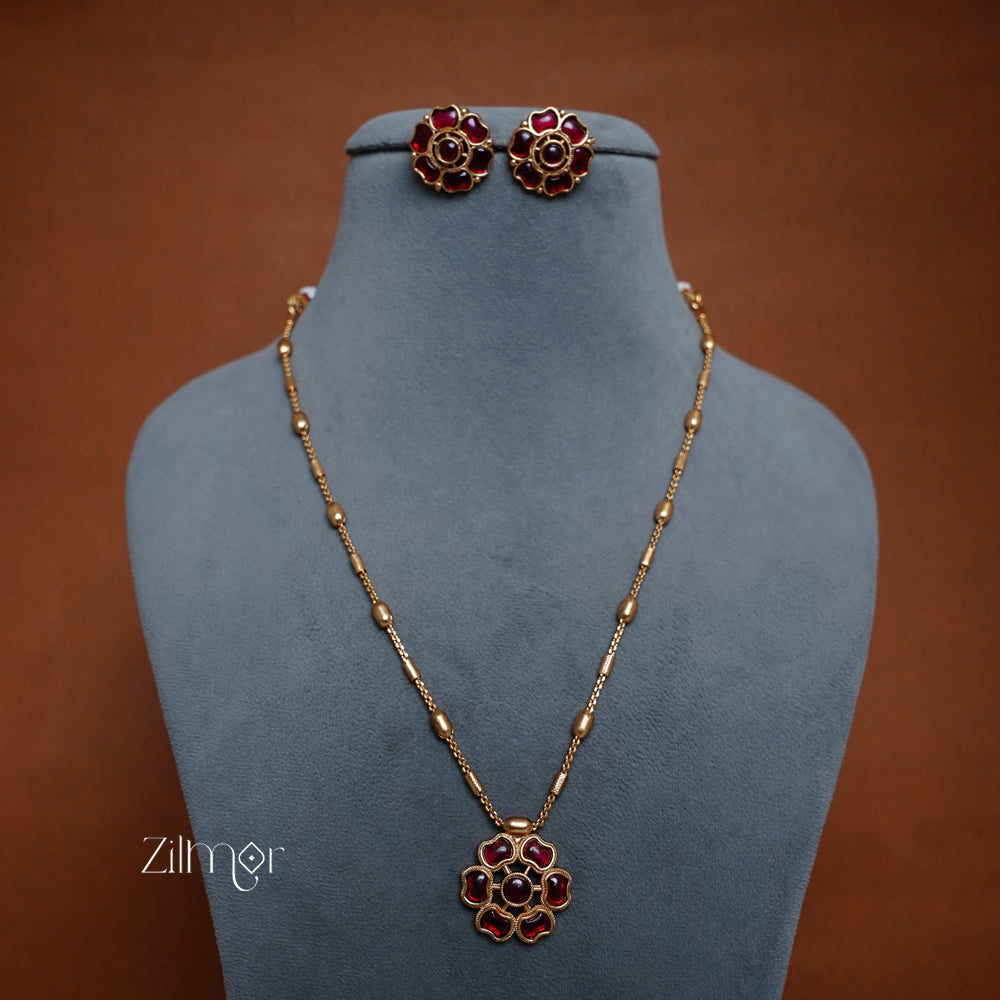 NV1011184- Flower Pendant Antique Necklace Earrings Set