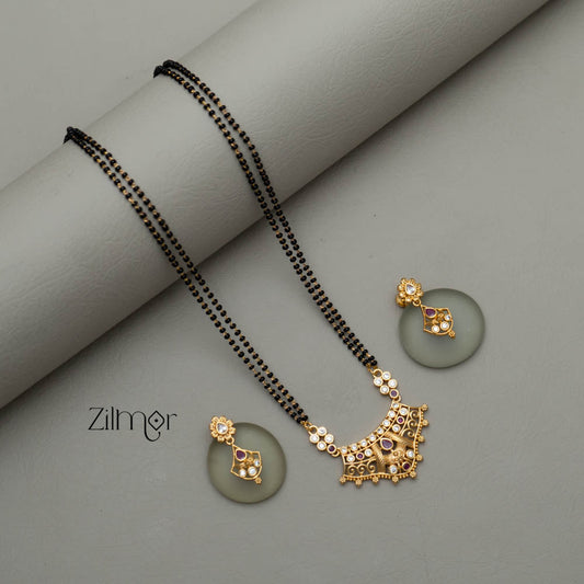 Gold Plated AD Stone Pendant Mangalsutra Necklace with Earring Set - SR100569