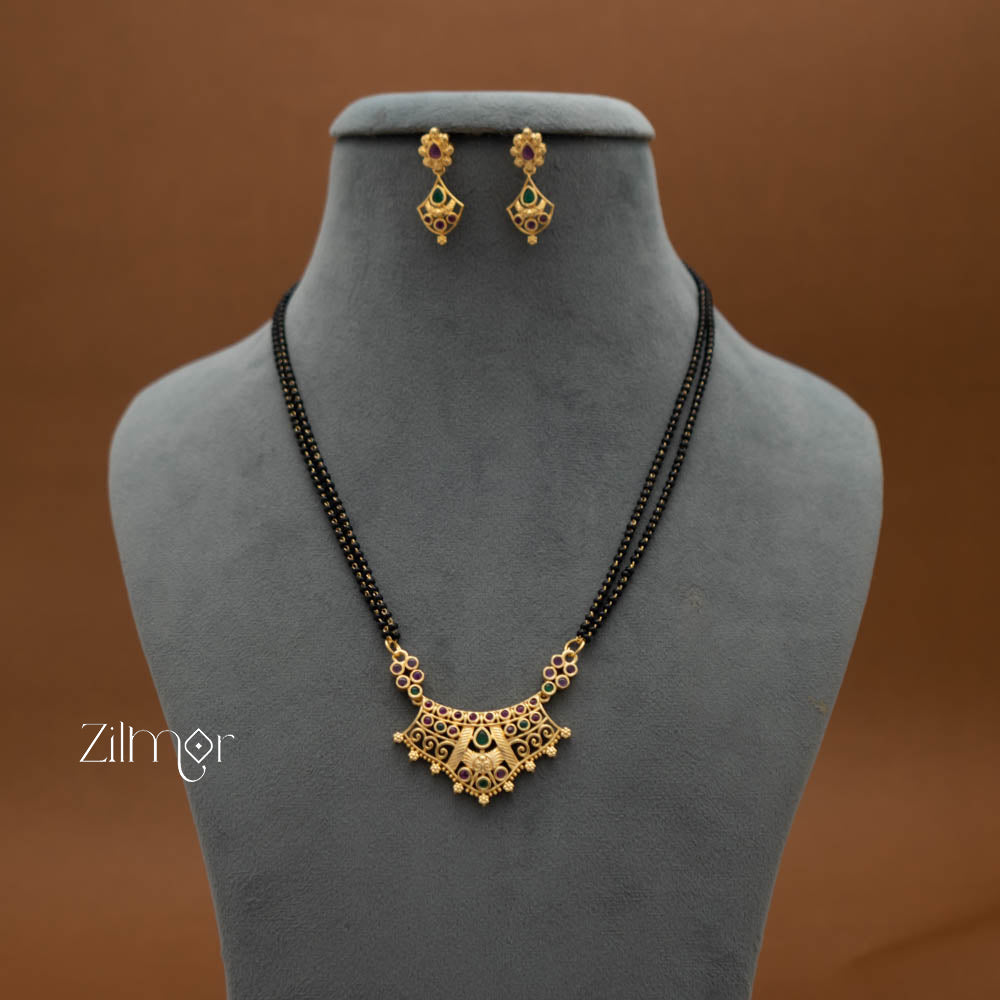 Gold Plated AD Stone Pendant Mangalsutra Necklace with Earring Set - SR100569