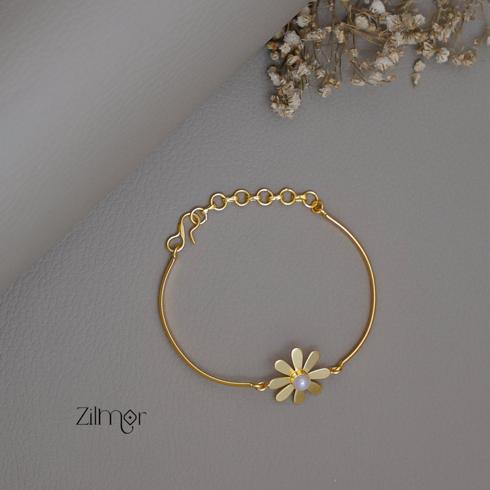 AS1011183- Flower with  Pearl Adjustable Bangle