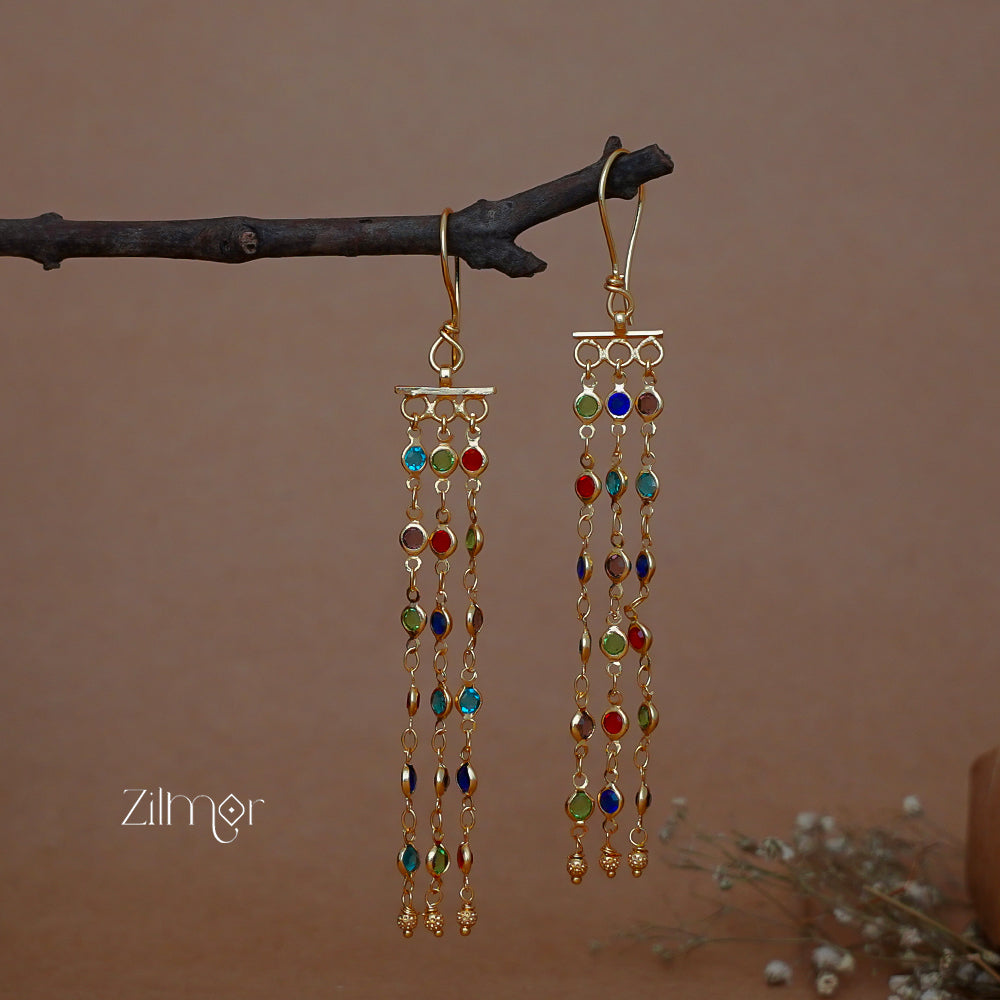 KT1011152 -Gold tone Dangle Semi Precious Stone Hoop Earrings