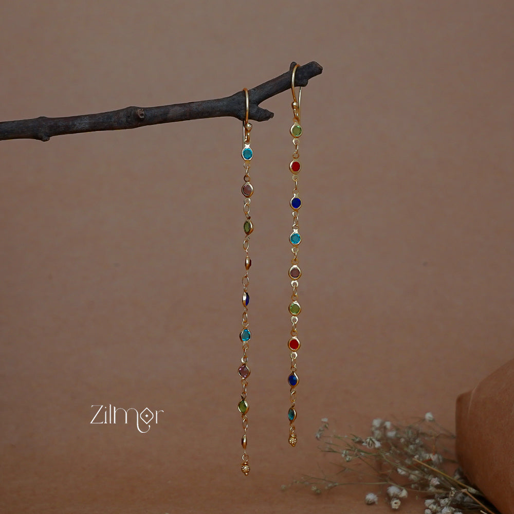 KT1011153 -Gold Semi Precious Stone Long Earrings