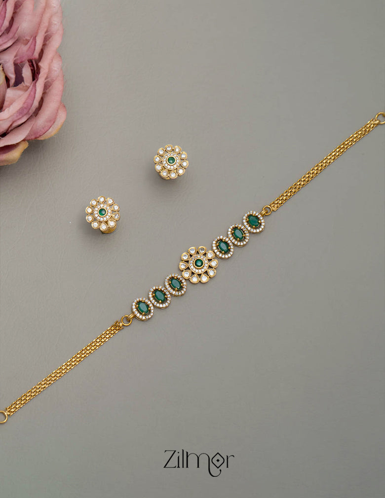 SN101679 - Premium Antique Stone Choker with Earrings 4-Zilmor