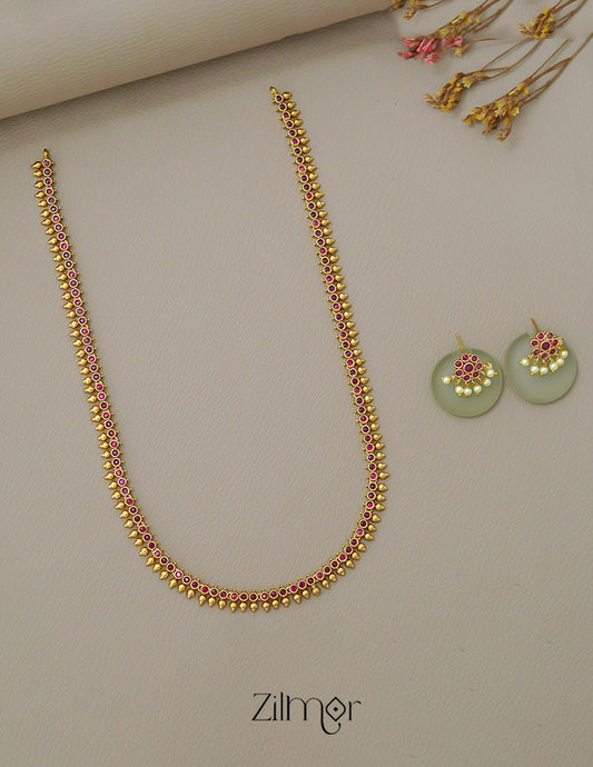 KA1011495 - Traditional Kemp Long Haram Necklace Earring Set