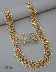 SN1011474 - Premium Antique AD Stone Pearl Hanging Necklace Earrings Set 2-Zilmor
