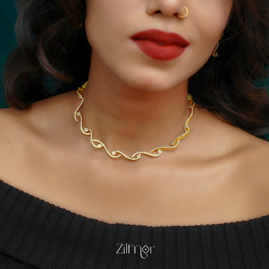 SN1011453 - AD Stone Choker Necklace Earrings Set