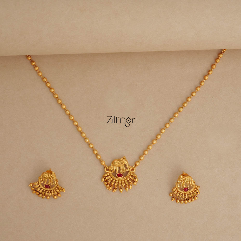 Haati Gold Bead Necklace with Earring Set - NV100124