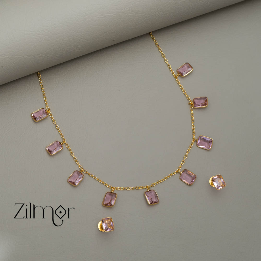 Simple Sufi Stone Necklace Earrings Set (color option) - AS100738