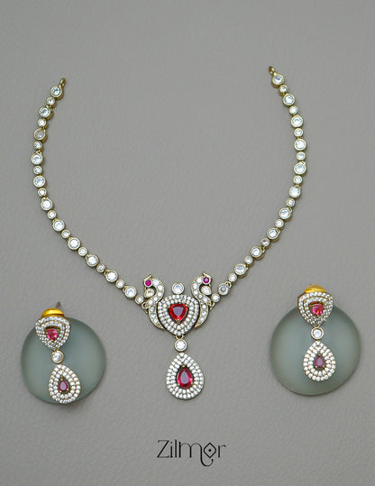 KA1011708- Antique Moissanite Stone Pendant Choker Earrings Set | AD Stone Necklace 2-Zilmor