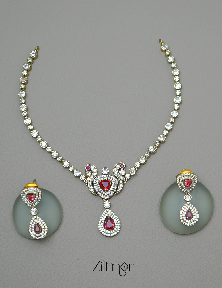 KA1011708- Antique Moissanite Stone Pendant Choker Earrings Set | AD Stone Necklace 2-Zilmor