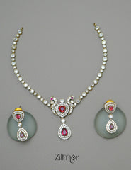 KA1011708- Antique Moissanite Stone Pendant Choker Earrings Set | AD Stone Necklace 2-Zilmor