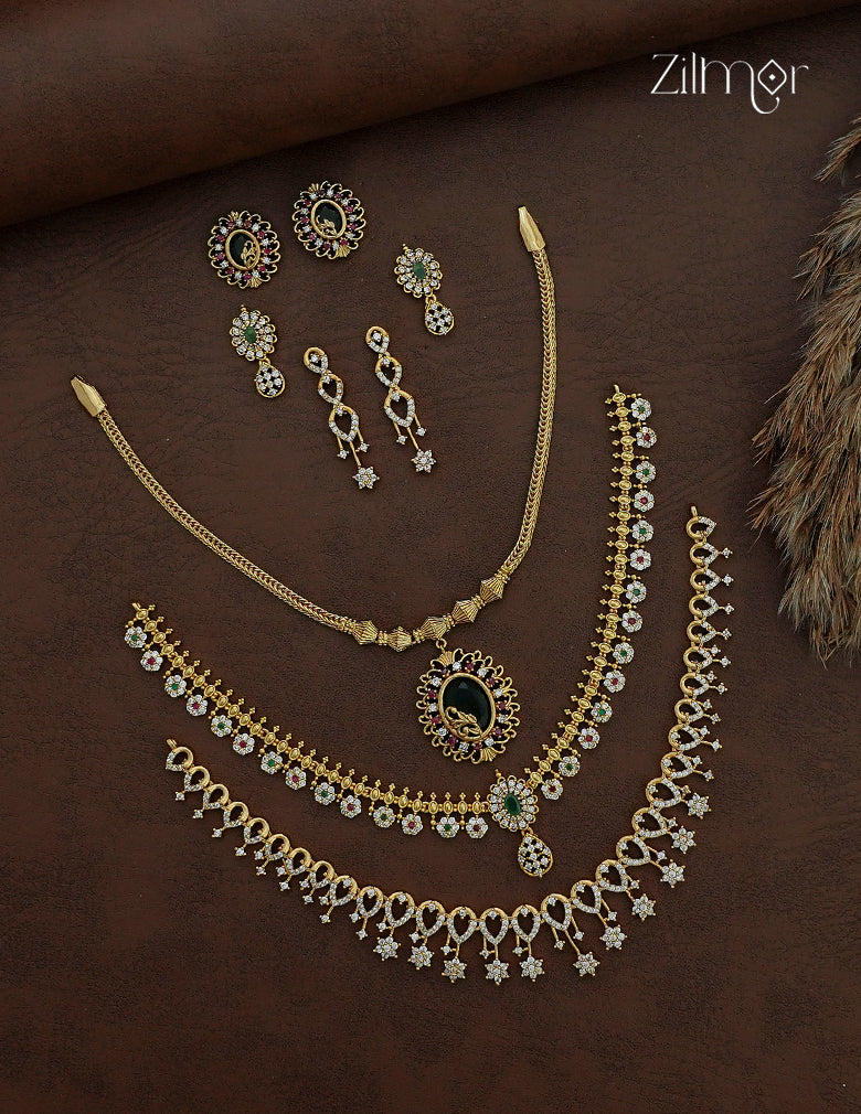 3 Antique Necklaces with Matching Earrings Combo - SC1012885