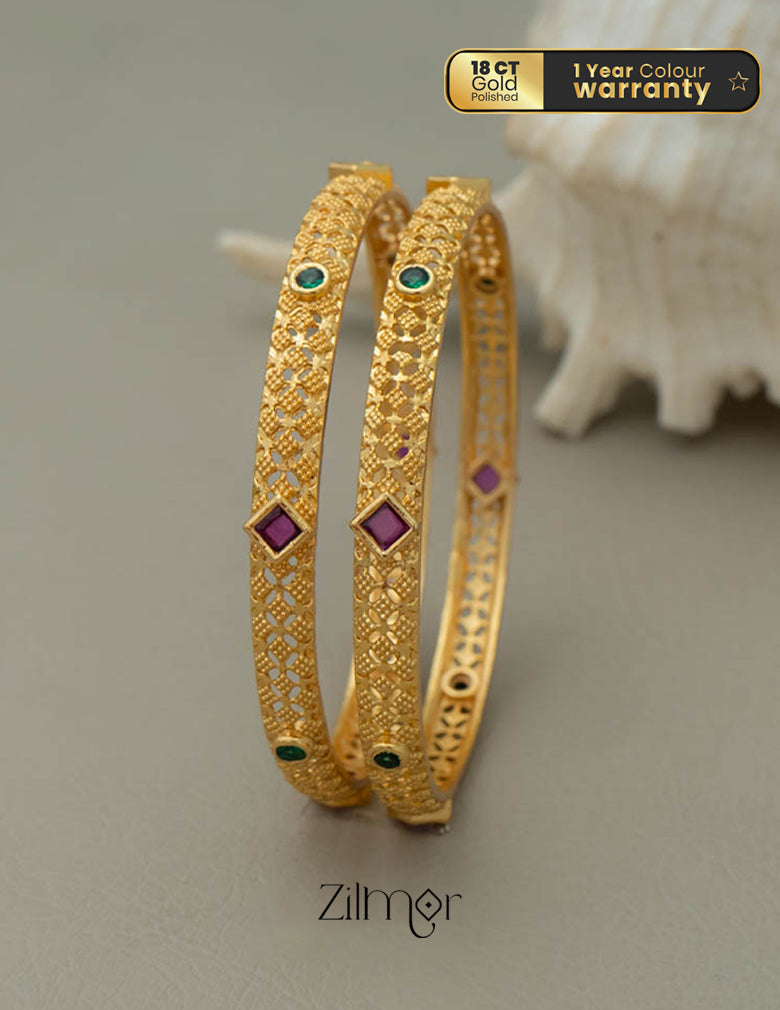 SK10056  - Gold Plated stone bangle(pair) 1-Zilmor