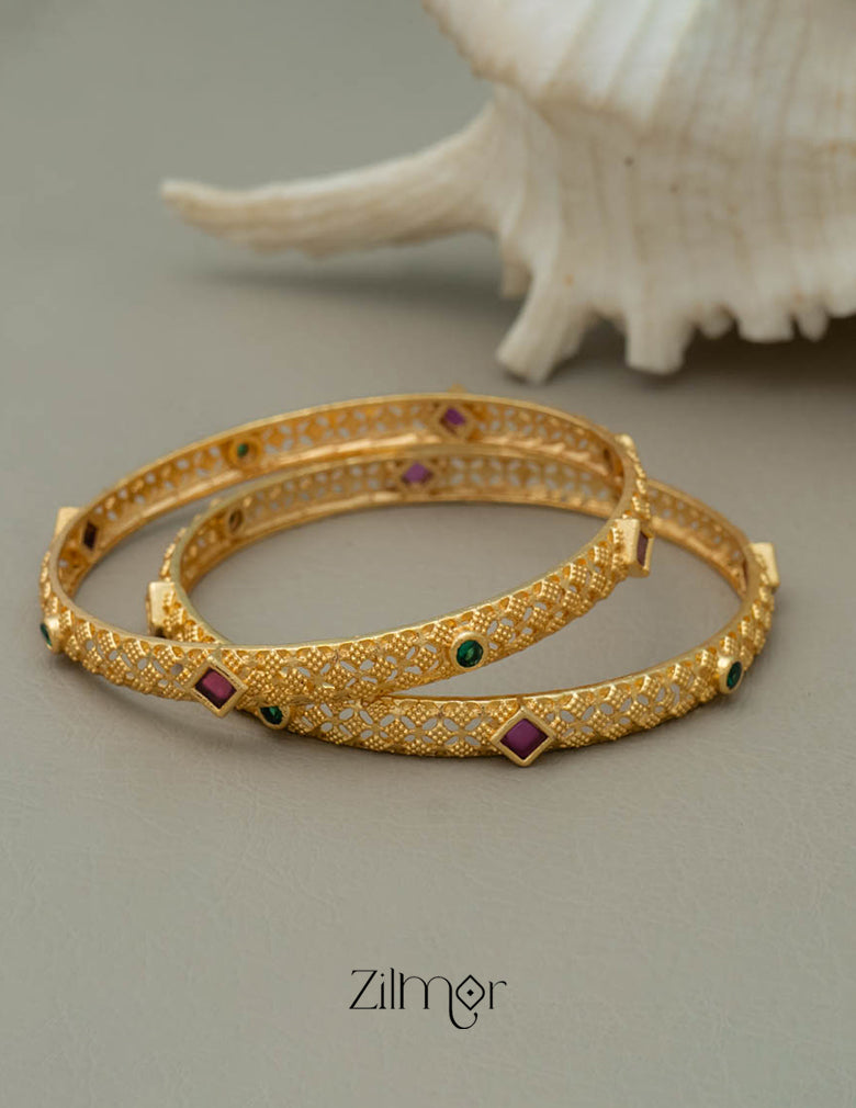 SK10056  - Gold Plated stone bangle(pair) 2-Zilmor