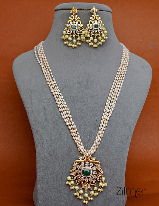 SN1011330 -  Antique Pearl Long Necklace Earrings Set