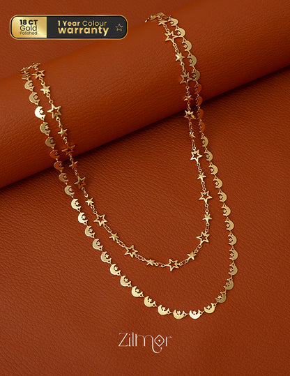 KT1011695- Gold Plated Double Layered Star Moon Necklace 1-Zilmor