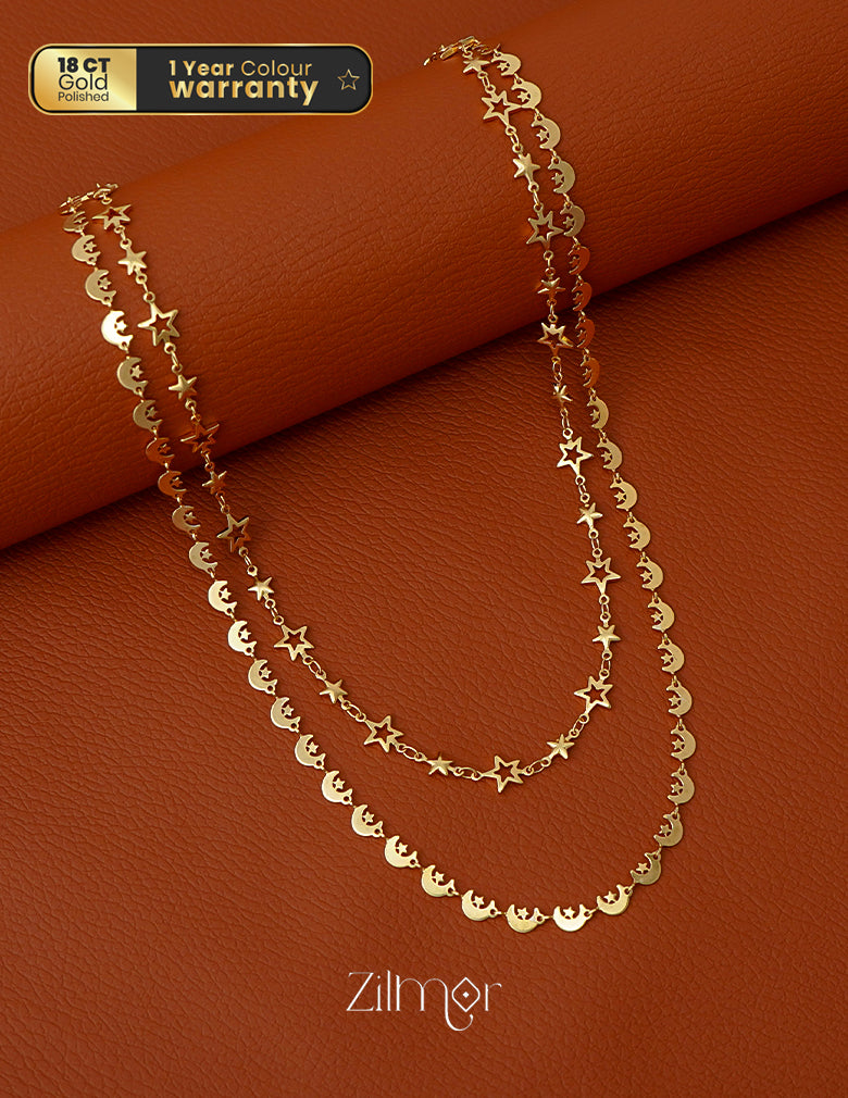 KT1011695- Gold Plated Double Layered Star Moon Necklace 1-Zilmor