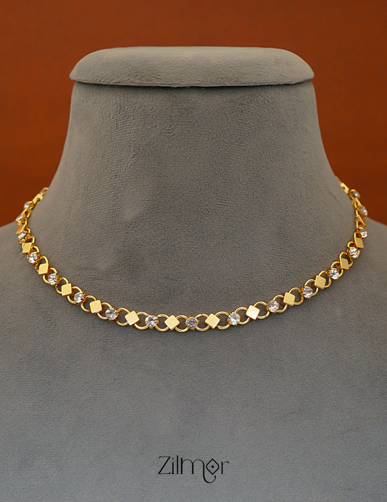 KT1011642- Gold toned Simple White Stone Chain Necklace 3-Zilmor