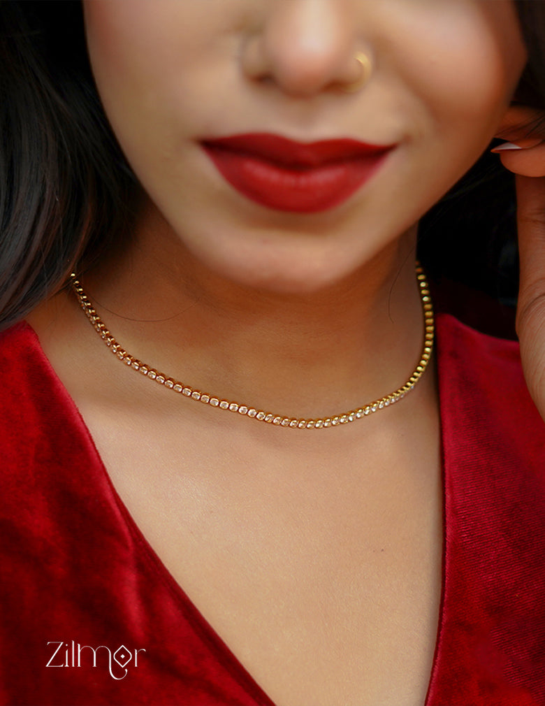 KT1011556 - Anti Tarnish Gold toned Tennis chain Necklace 3-Zilmor