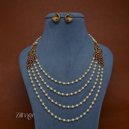 SN1011229 - Pearl Layer Antique Necklace Earrings Set