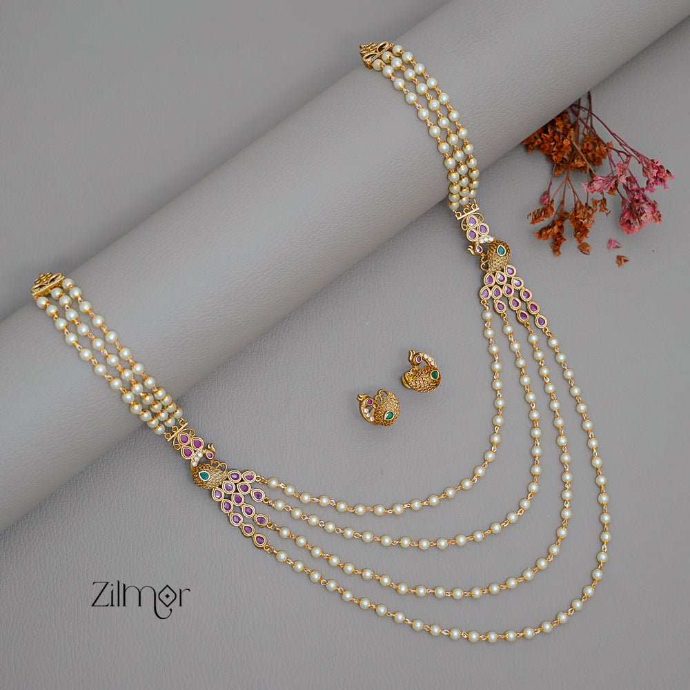 SN1011229 - Pearl Layer Antique Necklace Earrings Set