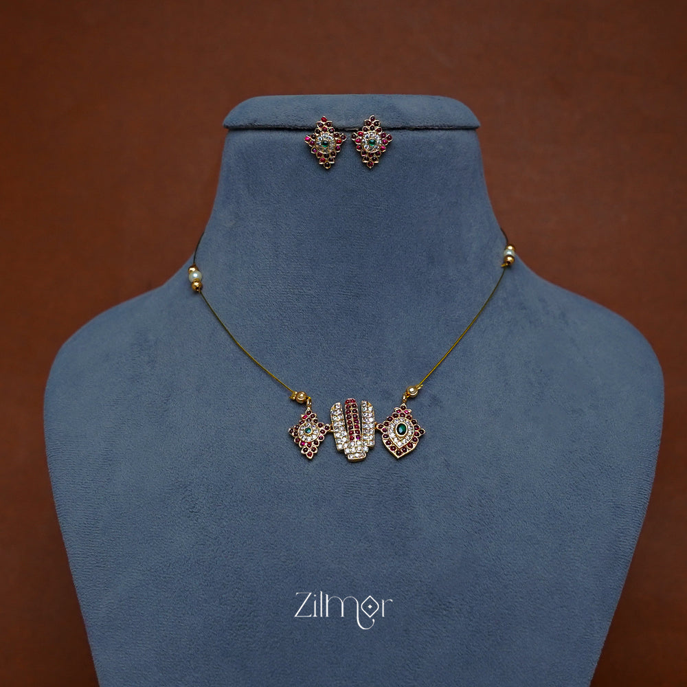 SN1011231- Traditional Pendant with Invisible Necklace Earrings Set