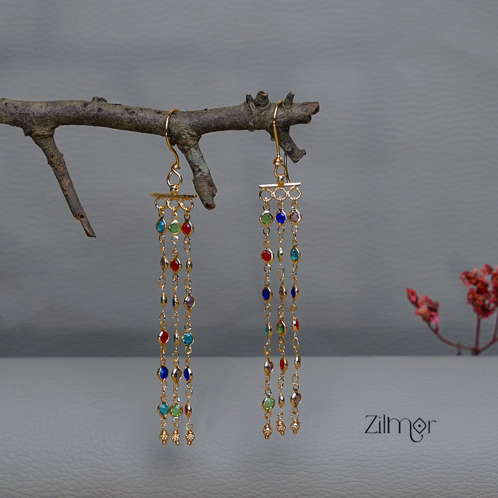 KT1011152 -Gold tone Dangle Semi Precious Stone Hoop Earrings