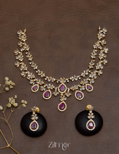 SN101725 - AD Stone 2 Layer Necklace Set Earring 1-Zilmor