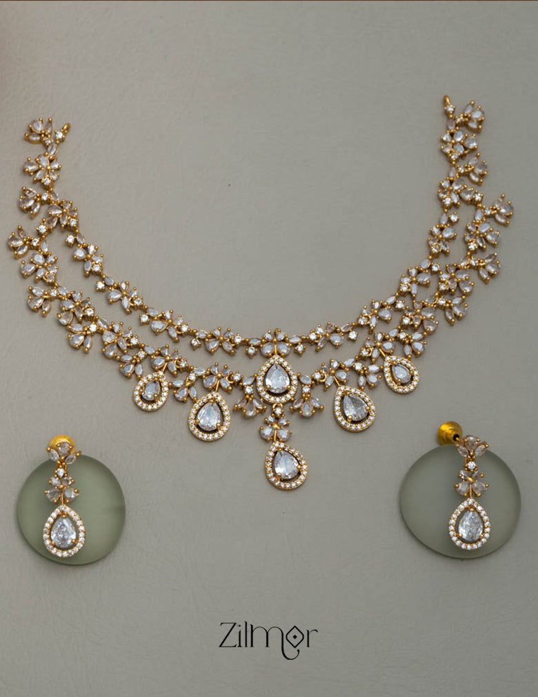 SN101725 - AD Stone 2 Layer Necklace Set Earring