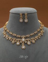 SN101725 - AD Stone 2 Layer Necklace Set Earring