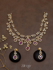 SN101725 - AD Stone 2 Layer Necklace Set Earring