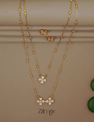 SN1011366 - Premium Antique AD Stone Layer Necklace with Earrings 3-Zilmor