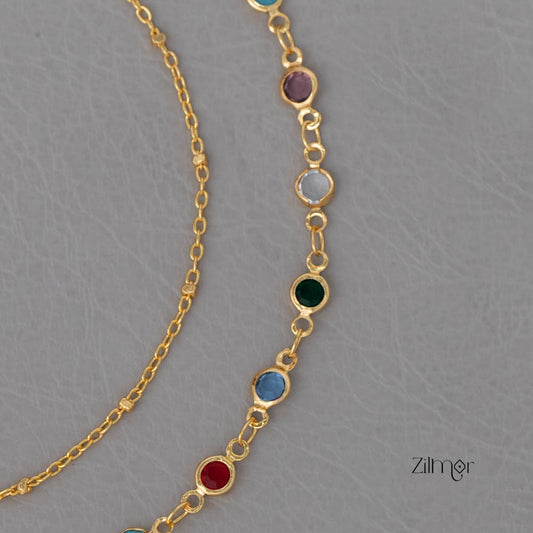 KY101947 - Gold Toned Glossy Stone pair Anklet