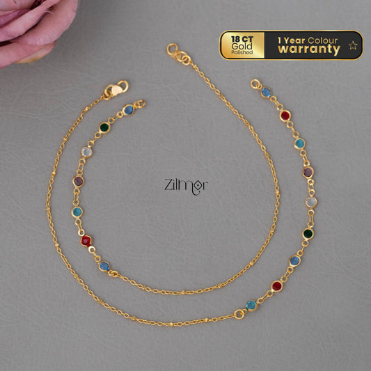 KY101947 - Gold Toned Glossy Stone pair Anklet