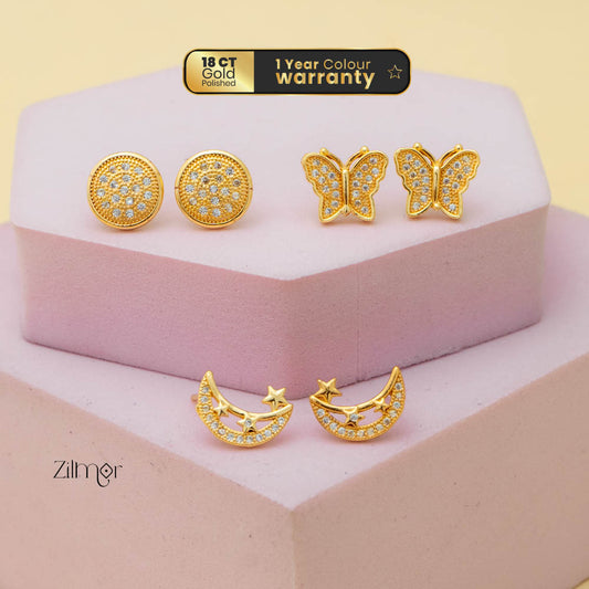 KJ101199 - Combo stud Earrings (Gold Toned)