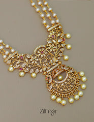 SN1011465 - AD Stone Pearl Long Haram Necklace Earrings Set