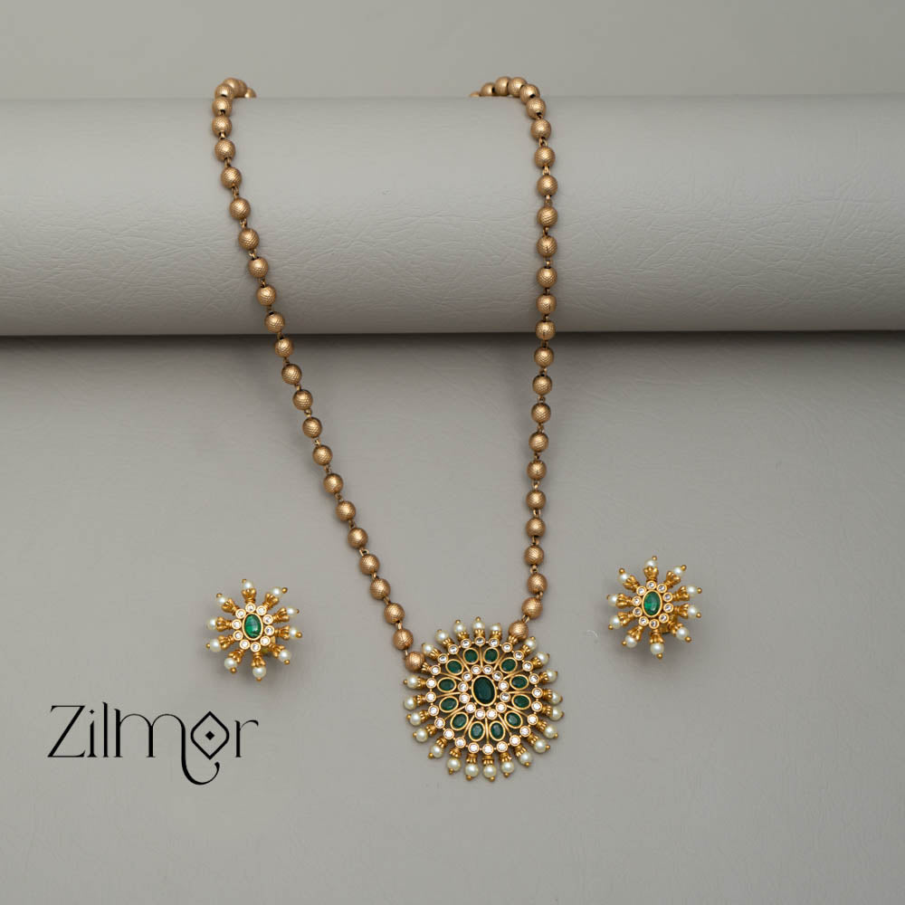 Premium Antique Long Haram Necklace with Earring Set (color option)  -SN100478