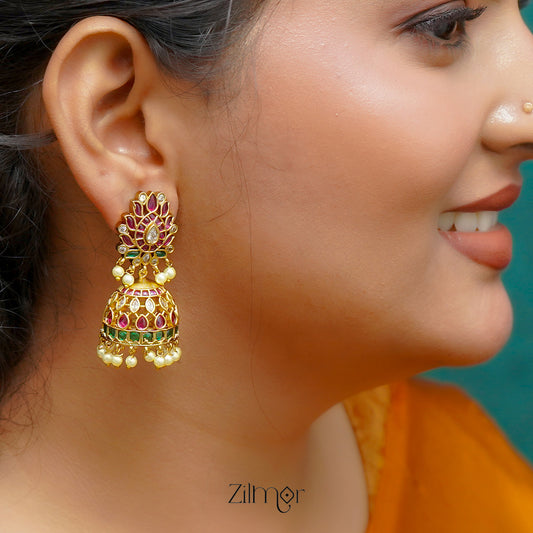 ZL1011438 - Antique  Kemp Stone Lotus Jumkha Earrings