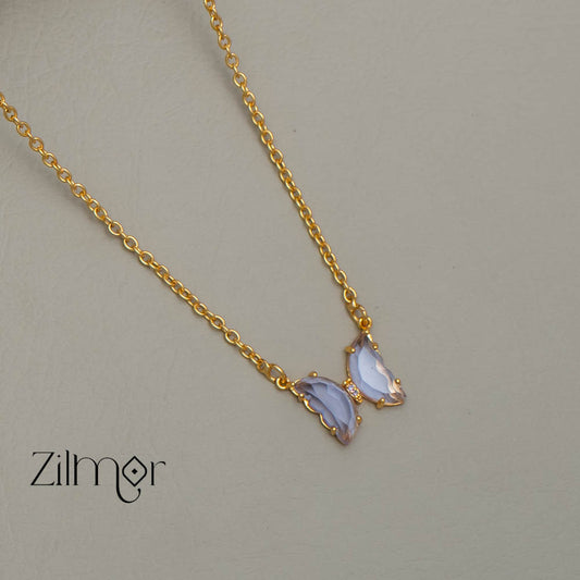 PE100959 - Purple Crystal Butterfly  Pendants Gold plate Chain Necklace