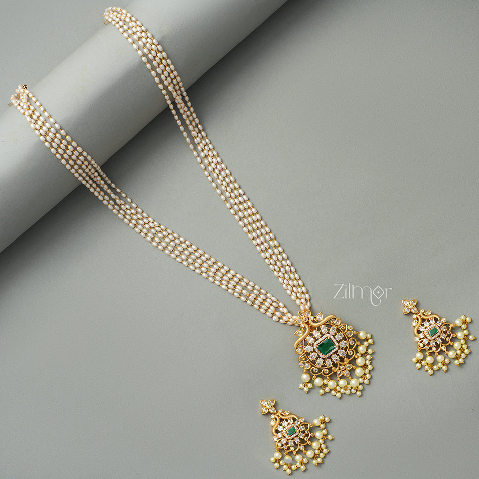 SN1011330 -  Antique Pearl Long Necklace Earrings Set