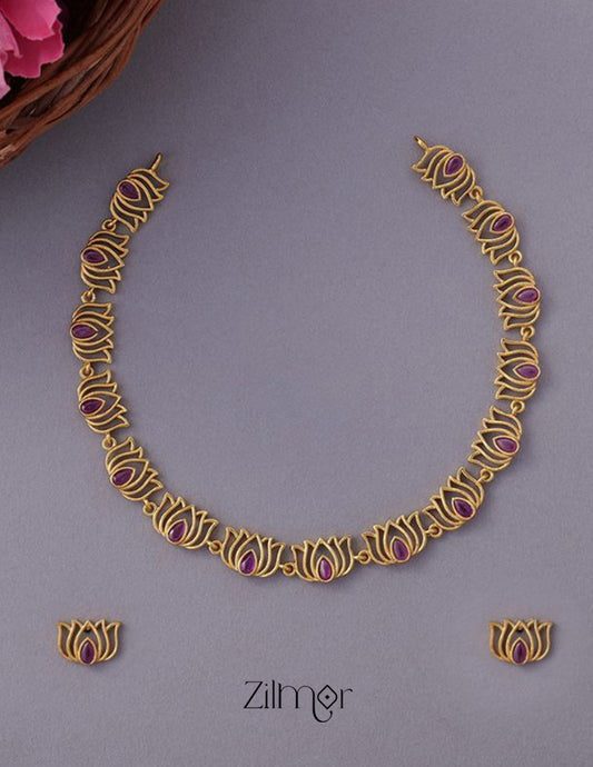 SN101036 - Lotus  Choker Necklace Earrings set